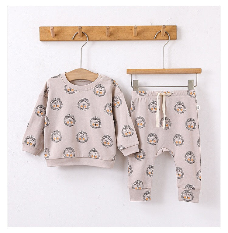 Baby Boy And Girl Print Pattern Cotton Hoodie Combo Trousers Sets-8